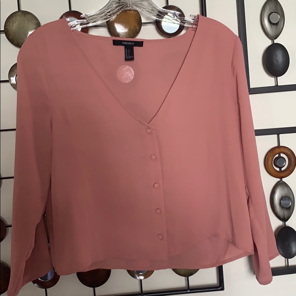 FOREVER 21 pink sheer button down crop